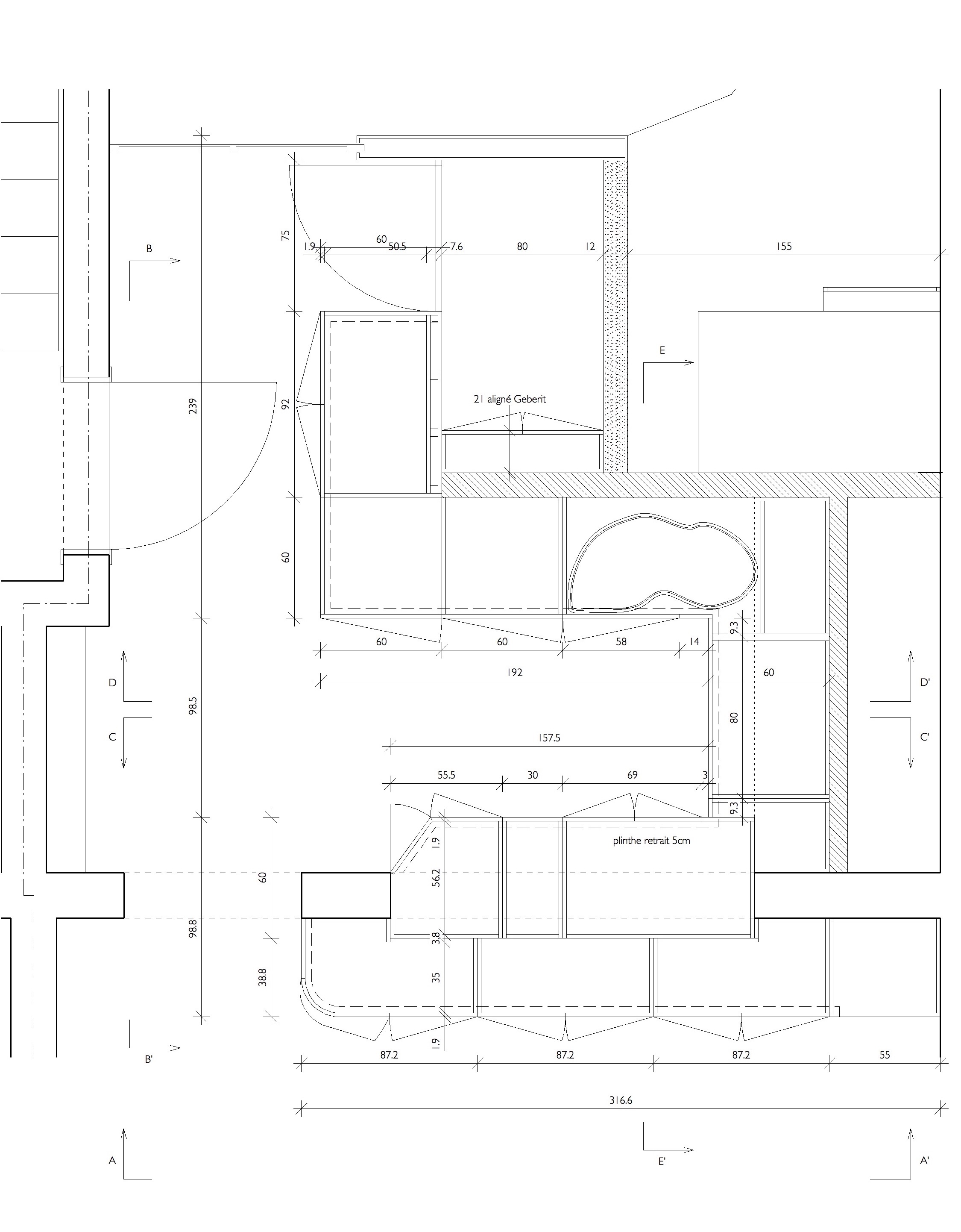 plan détaillé du mobilier de cuisine sur mesure