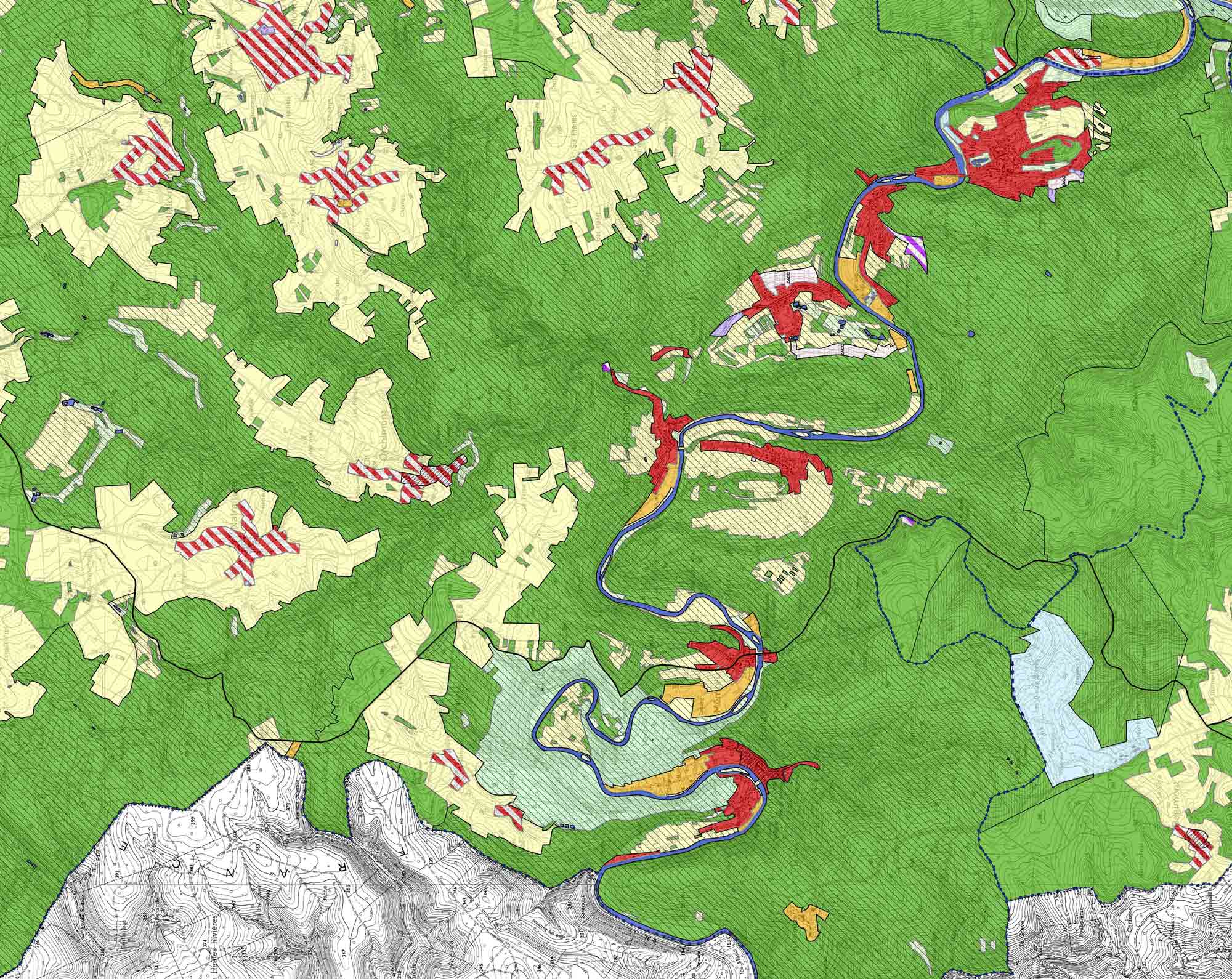 carte de l'aménagement du territoire autour du village de Petit-Fays