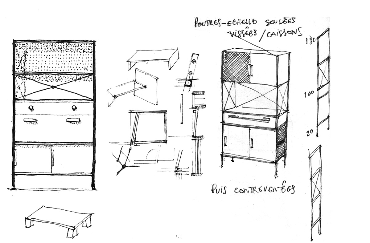 vues et détails de la commode à main levée