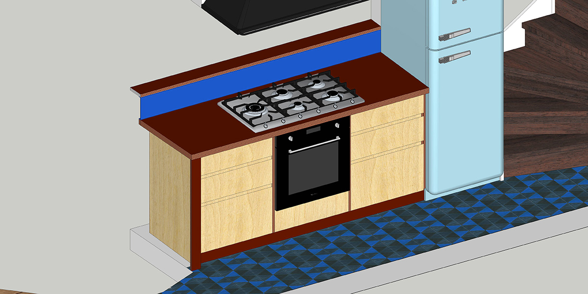 vue 3D d'un des éléments de la cuisine sur mesure