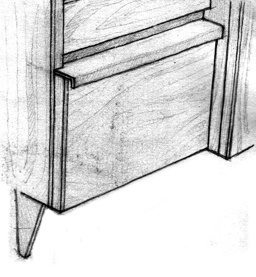 détail à la commode à main levée