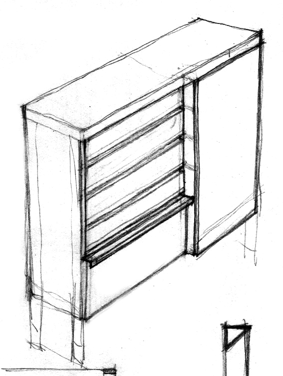 détail à la commode à main levée