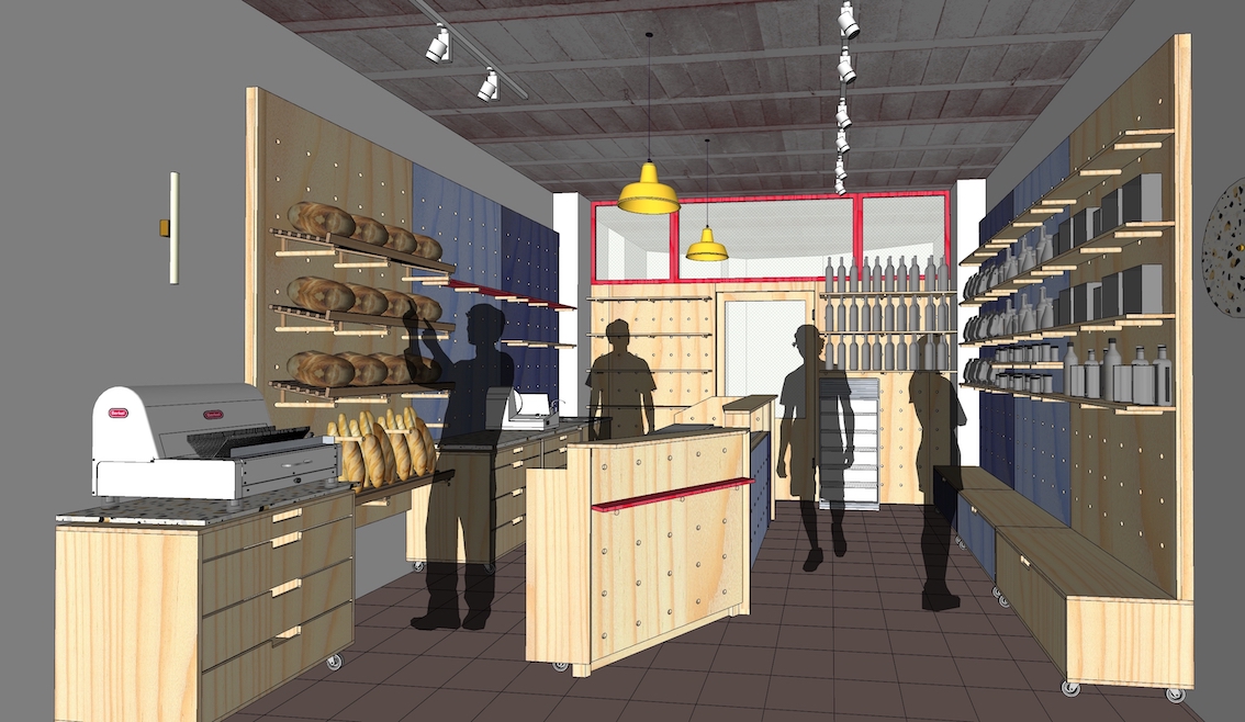 vue intérieure en 3d de l'aménagement de la sandwicherie