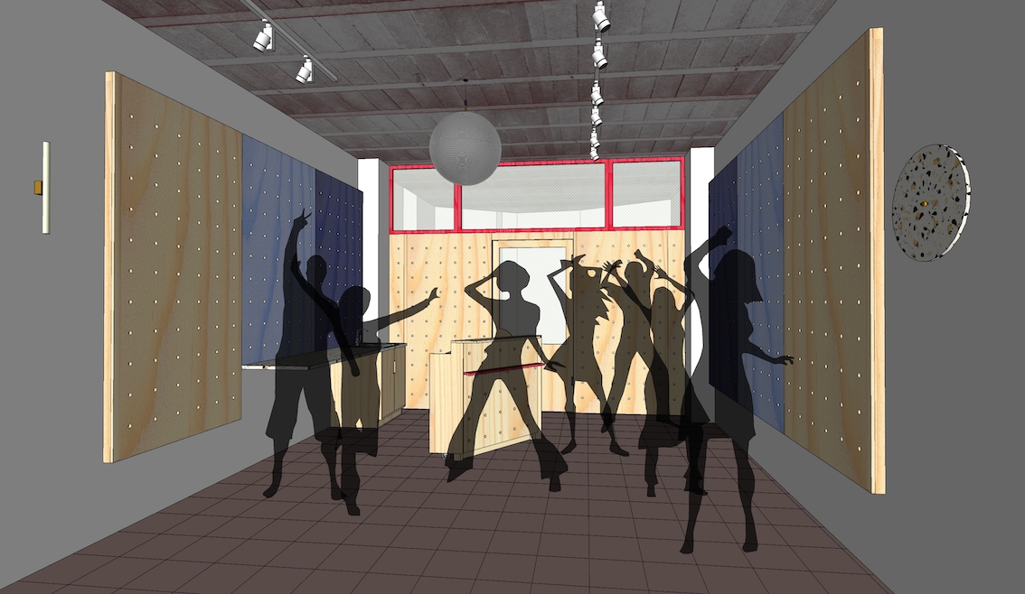 vue intérieure en 3d de l'aménagement en version dancefloor
