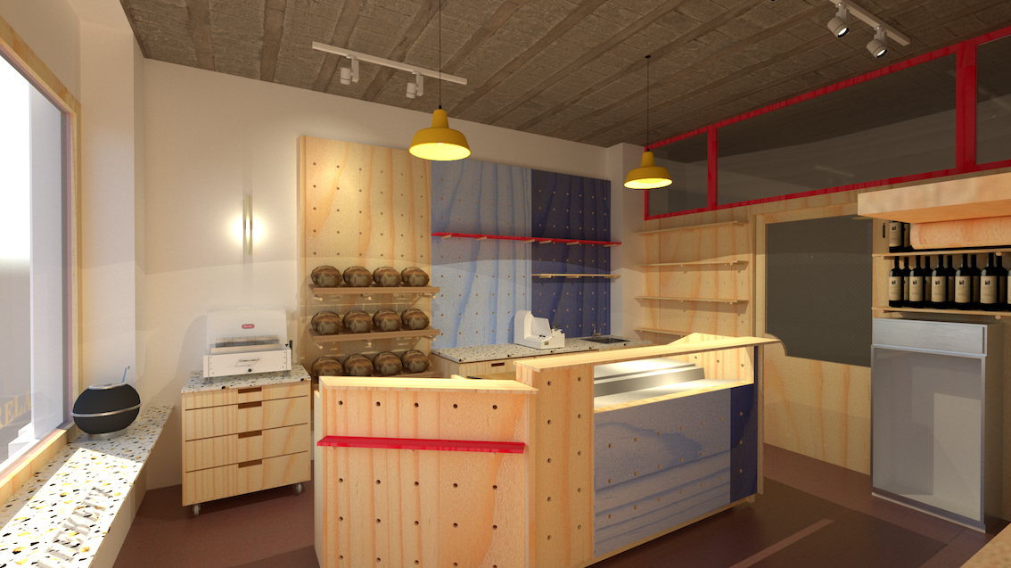 vue intérieure en 3d de l'aménagement de la sandwicherie
